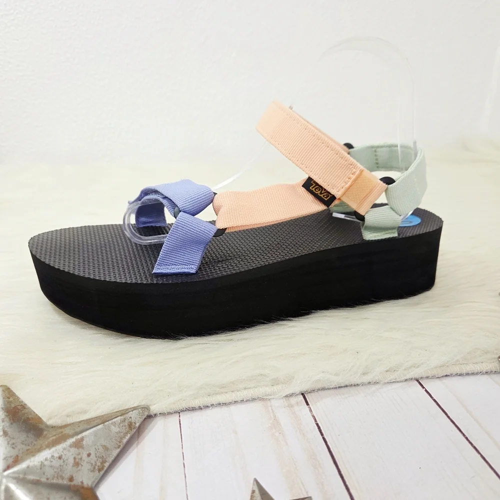 Teva Flatform Universal Sandal Sherbert Multi Pastel Peach Mint Chunky Sz 10 NEW - Picture 4 of 7